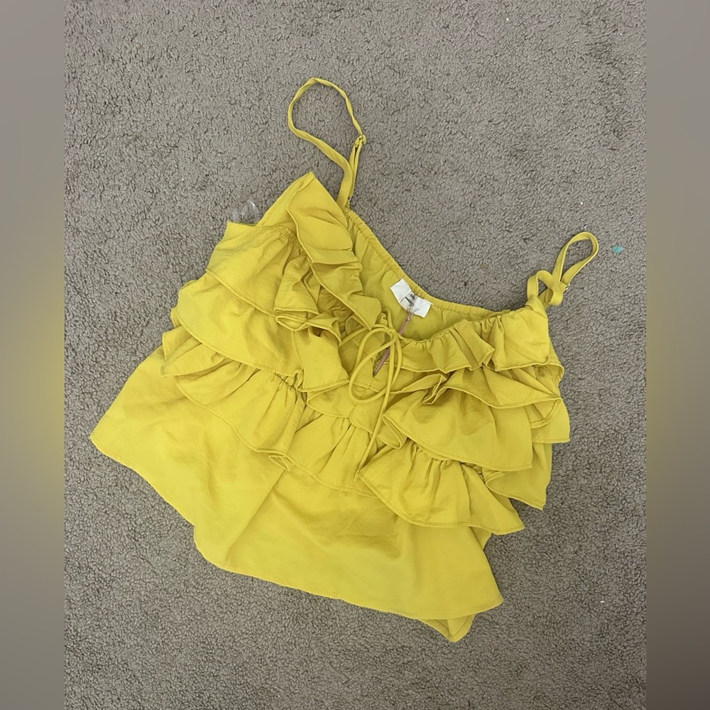 Chartreuse yellow ruffle adjustable tank top crop Entro nwt large L
